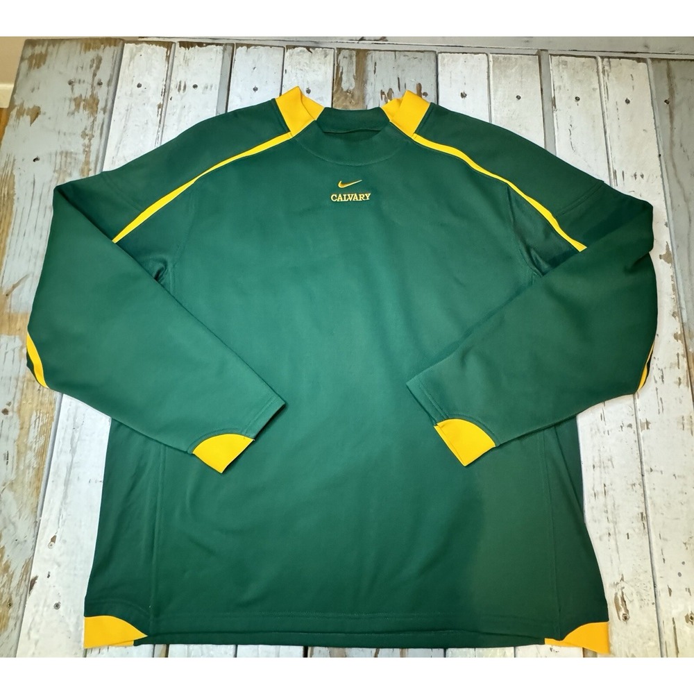 Nike FITTHERMA Long sleeve CALVARY Pullover Size XXL Green & Yellow Nike Logo